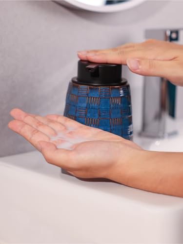 Ceramic Soap Dispenser, Lotion Dispenser with Pump 12oz (Blue Liquid Pump) - color: Farmhouse Blue Liquid Pump
