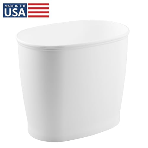 iDesign Slim Plastic Bathroom Trash Can, White - color: White, style: Pack of 1