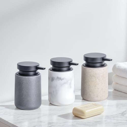 Clasin Home Liquid Soap Dispenser with Easy-to-Press Pump, 10 oz Refillable Hand Soap Dispenser with Extended Spout for Bathroom Kitchen Dish Lotion, Modern Stone Texture (Beige) - color: Beige