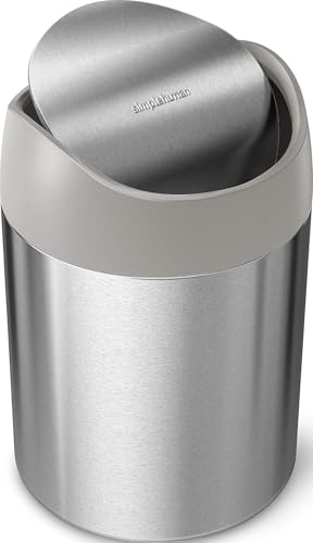 simplehuman Mini Countertop Trash Can, 1.5L / 0.4 Gallon Compact Vanity Trash Can, Balanced Swing Lid, Brushed Stainless Steel - color: Brushed Stainless Steel