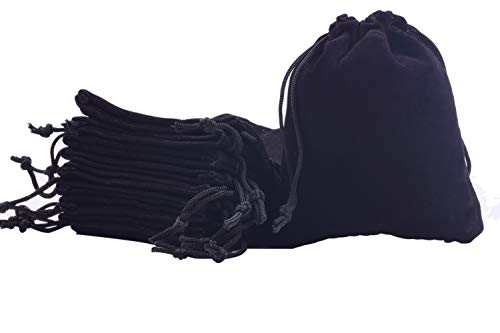 Sansam 50pcs Small Drawstring Velvet Jewelry Pouches, 4.0x4.8 Inch Black Drawstring Velvet Gift Bags,Treat Favor Bags for Wedding, Party, Shower - color: Black