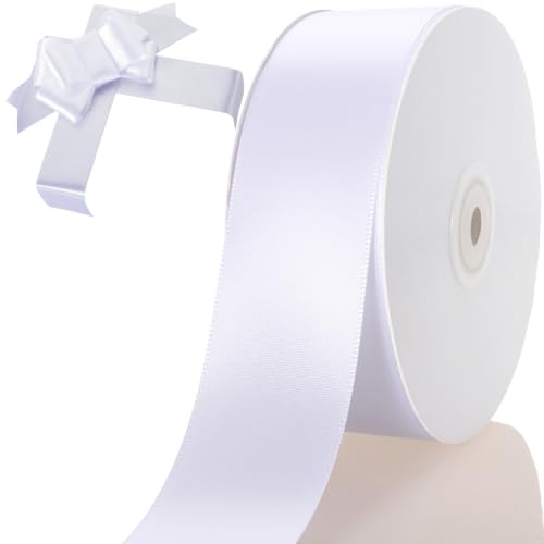 1-1/2 Inch White Ribbon 50Yards – Perfect for Gift Wrapping - color: White, size: 1-1/2"
