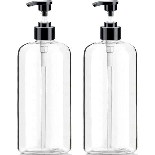 Empty Plastic Pump Bottles Dispenser 2 Pack 32oz/ 1 Liter Portable Clear BPA-Free Cylinder Shampoo Lotion Hand Pump Bottle Durable Refillable Containers (Clear, 32 Oz, 2 Pack) - size: 32 Oz, 2 Pack