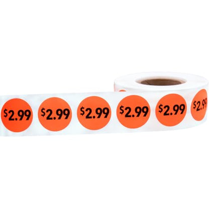 Fluorescent Red 2.99 Circle Dot Stickers, 3/4 Inch Round Price Labels, 500 Total Adhesive Stickers on a Roll for Retail Pricing, Inventory, Sales, and Promotions – Made in The USA - color: $2.99
