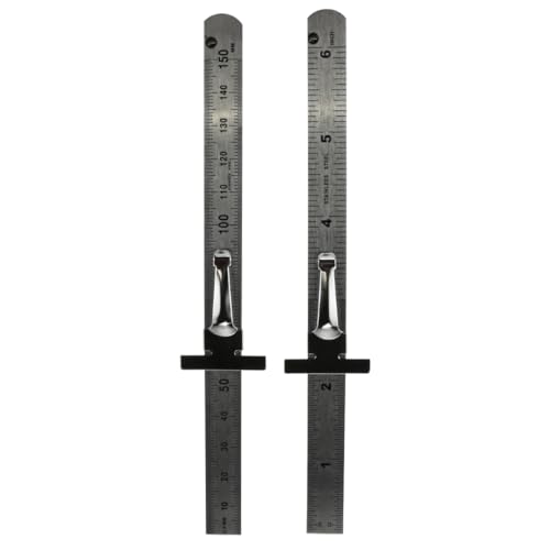 SE Stainless Steel SAE Metric Ruler Set - Stainless Steel Precision Ruler Measuring Tool - Detachable Clips - Set of 2 Pcs - 925PSR-2