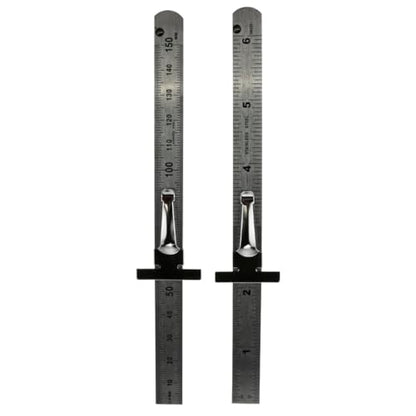 SE Stainless Steel SAE Metric Ruler Set - Stainless Steel Precision Ruler Measuring Tool - Detachable Clips - Set of 2 Pcs - 925PSR-2