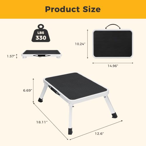 NEWBULIG Foldable Step Stool, 330lbs Reinforced Sturdy Metal - color: Classic Black & White, size: 1 Pack