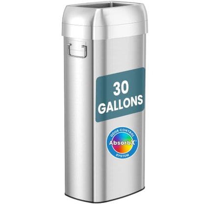 iTouchless 30G Commercial Trash Can with Wheels | Open Top Stainless Steel - color: Silver, 30 Gal