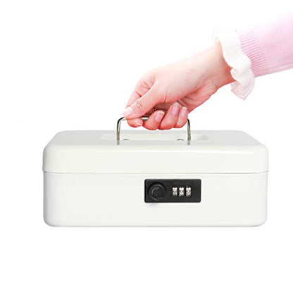 Cash Box with Money Tray, Parrency Large Money Box with Combination Lock, 9.8 x 7.9 x 3.5 inches, White - color: Combo White, size: Large（9.84")