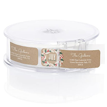 Holiday Faux Kraft Rolled Address Labels/Roll of 500 Personalized Return Address Labels/Designer Return Address Stickers in Elegant Plastic Dispenser - size: 500 Labels, style: Holiday Faux Kraft