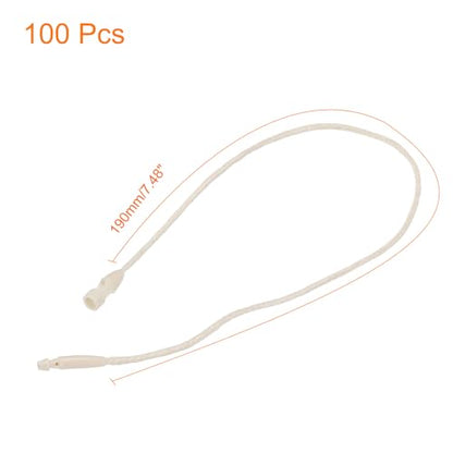 MECCANIXITY Polyester Rope Hang Tag String Snap Lock Pins Loop Price Tag, Fastener Plastic Tags Ties 190mm/7.48 Inch Length,1mm/0.04 Inch Dia,Pack of 100,Beige