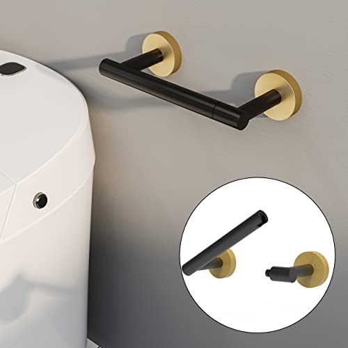 RARXTR Black and Gold Toilet Paper Holder SUS304 Stainless Steel Double Post Pivoting Toilet Paper Roll Holder Wall Mounted Tissue Holder for Commercial Bathroom RV Matte Black & Brushed Brass Finish - color: Black and Gold