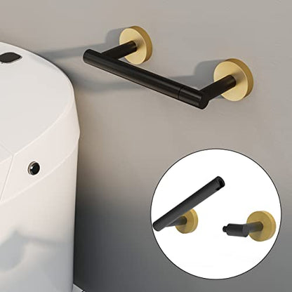 RARXTR Black and Gold Toilet Paper Holder SUS304 Stainless Steel Double Post Pivoting Toilet Paper Roll Holder Wall Mounted Tissue Holder for Commercial Bathroom RV Matte Black & Brushed Brass Finish - color: Black and Gold