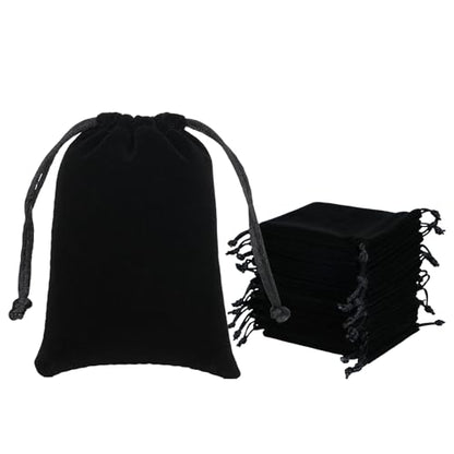 50Pcs Small Dice Bags, 3x4” Black Velvet Drawstring Jewelry Pouch - color: Black, size: 3 x 4 in