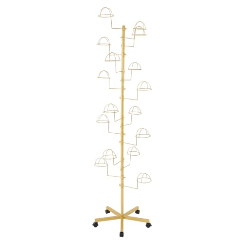 16 Hook Hat Display Stand with Lockable Wheels, 70" Freestanding Metal Hat Rack Organizer for Home & Store, 30 lbs Capacity (Gold) - color: Gold