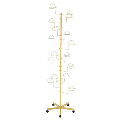 16 Hook Hat Display Stand with Lockable Wheels, 70" Freestanding Metal Hat Rack Organizer for Home & Store, 30 lbs Capacity (Gold) - color: Gold