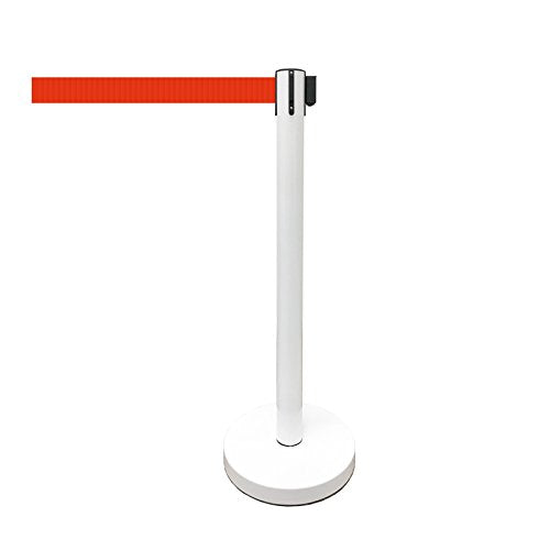 VIP Crowd Control Retractable Belt Stanchion Queue Safety Barrier Set, 36" Ht, 78" Belt (2 WHT Posts Red Belt) - color: 2 WHT Posts Red Belt