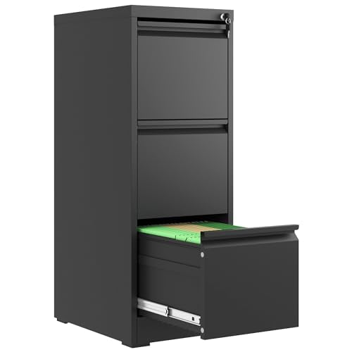 File Cabinet 3 Drawer with Lock, Vertical Filing Cabinets for Home Office, Metal Steel Storage Cabinet for Letter/Legal Size File, Assembly Required(Black) - size: 3 Drawer-Standard