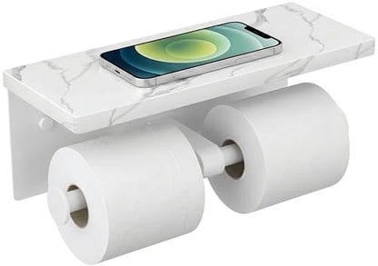 FORIOUS Double Marble Toilet Paper Holder with Phone Shelf, Commercial - color: White, size: Double Roll