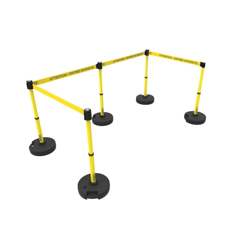 Banner Stakes PL4546 Plus X5 Retractable Belt Barrier Set - color: Yellow: Attention - Entrée Interdite, size: 60'