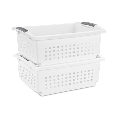 Sterilite Large Stacking Basket Plastic Storage Organizer, White, 4-Pack - size: 4 Pack, style: Large