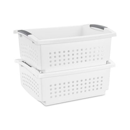 Sterilite Large Stacking Basket Plastic Storage Organizer, White, 4-Pack - size: 4 Pack, style: Large