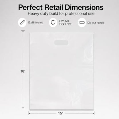 15"x18" Clear Plastic Bags With Handles - 2.25 Mil Extra Thick - 100 Pack - size: 15" x 18"
