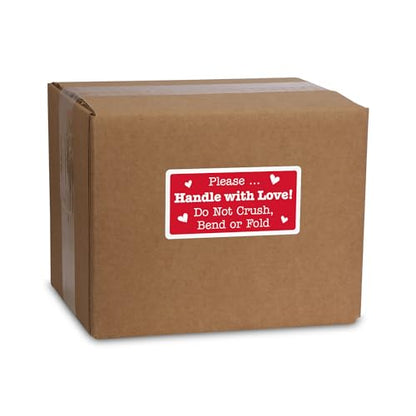 SmartSign Please Handle with Love Stickers - 2 x 4 inch, 100 / Roll, Do Not Bend Crush Or Fold Shipping Label, Semi-Gloss Paper, Permanent Adhesive, White on Red, Made in USA - color: Do Not Bend Crush Or Fold