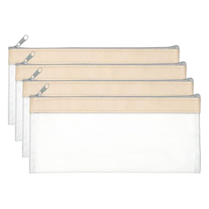 PATIKIL 8.7x3.9 Inch Money Bags with Zipper, 4 Pcs Clear PVC Cash Deposit Bank Pouch Envelopes Makeup Bag Check Wallet for Coin Cosmetics Bill, Beige - color: Beige
