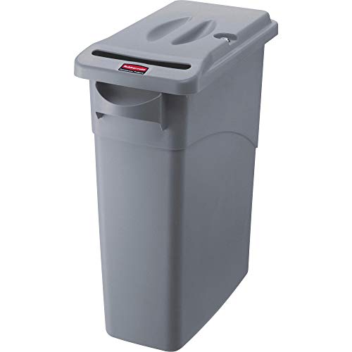 Rubbermaid Commercial Products Slim Jim Confidential Document Trash Can with Lid, 16-Gallon, Gray, Keyed Lock for Secure Disposable of Documents - size: 16G Container with Lid