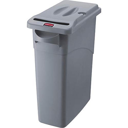 Rubbermaid Commercial Products Slim Jim Confidential Document Trash Can with Lid, 16-Gallon, Gray, Keyed Lock for Secure Disposable of Documents - size: 16G Container with Lid