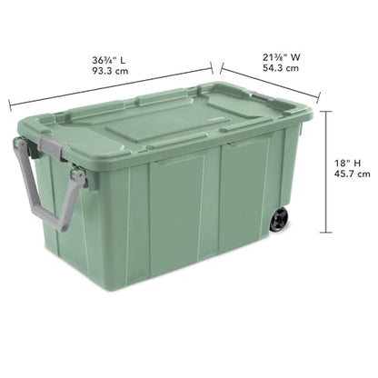 40 Gallon Light Green Rolling Industrial Storage Bins 2-Pack, Heavy-Duty Plastic with Leakproof Lid & Latches, Stackable for Garage Warehouse Equipment Transport - color: 2PCS, Green