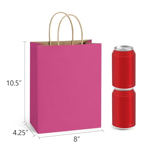 BagDream Medium Gift Bags with Handles 8x4.25x10.5 Inch Pink 100 Pack Bulk - color: Pink