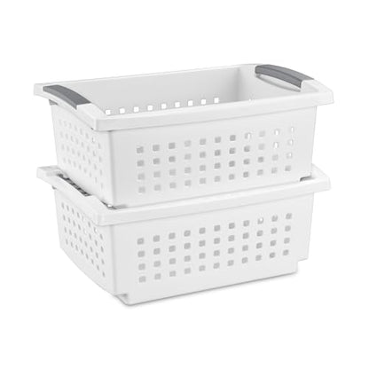 Sterilite Medium Stacking Basket Plastic Storage Organizer, White, 16-Pack - size: 16 Pack, style: Medium
