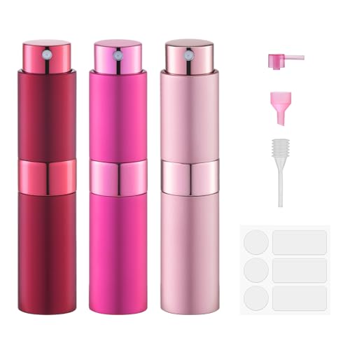 8ml Travel Perfume Bottle Refillable, Atomizer Sprayer for Cologne 3PCS - color: Wine Red, Rose Red, Pink