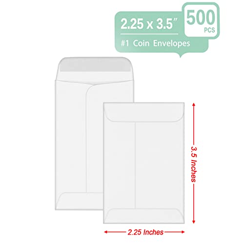 Xxcxpark 500 PCS #1 Coin Envelopes, 2-1/4'' x 3-1/2'' inches White Kraft Envelopes Classic Small Parts Envelopes with Self Adhesive Gummed Flap for Coins, Cash, Credit Cards, Seeds - color: White, size: 500 PCS #1 (2.25" x 3.5")