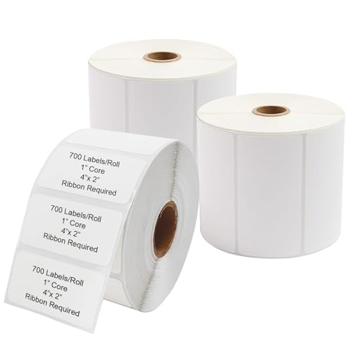 4 x 2 Inches Desktop Thermal Transfer Labels, Thermal Ribbon Required - size: 4x2 inches