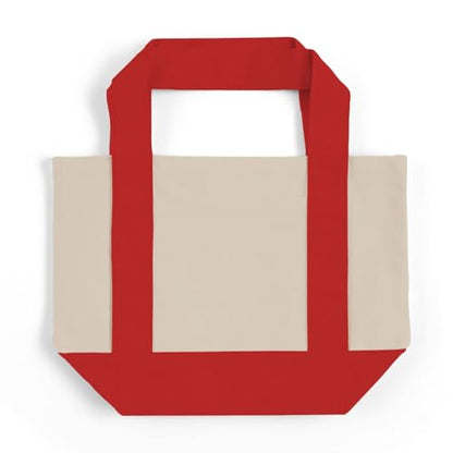 TBF 12 Pack Mini Iconic Canvas Shopping Bags with Gusset – Reusable Eco-Friendly Tote Bags with Handles - color: Red