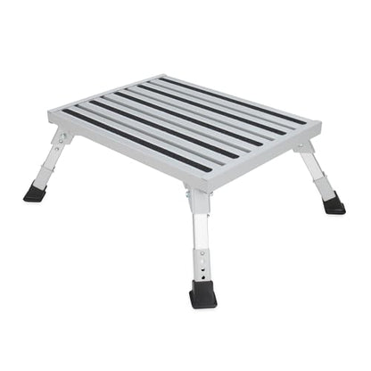Camco Folding Aluminum Step Stool, Adjustable Height for RV and Trailers, Silver - Lightweight, Foldable, and Heavy-Duty Stepping Platform for Home and Camping - style: Adjustable Step