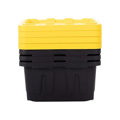 Plastic 5-Gallon Storage Tote with Lockable Lid, Stackable Tough Regular-Duty Bin for Garage, Tools, and Home Organization (4-Pack) - Black and Yellow - size: 5-Gallon (4-Pack)