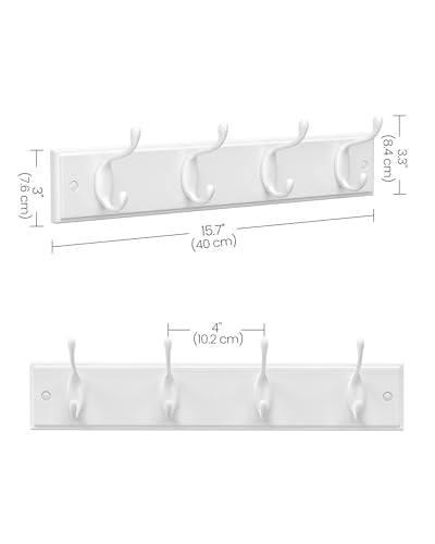 SONGMICS Wall-Mounted Coat Racks, Set of 2, 8 Dual Metal Hooks - color: White, size: 2 Pack-4 Hooks, style: Without Shelf