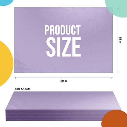 Party Solids Lavender Tissue Paper for Gift Bags 15" X 20" 480 Sheets - color: Lavender, size: 15" X 20"