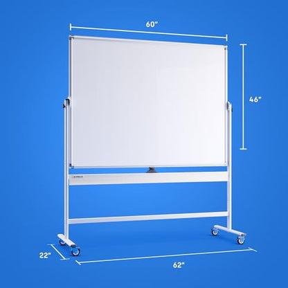 Kamelleo Rolling Whiteboard on Wheels 60" x 46", Double Sided White Board - color: Pearl White, size: 60x46