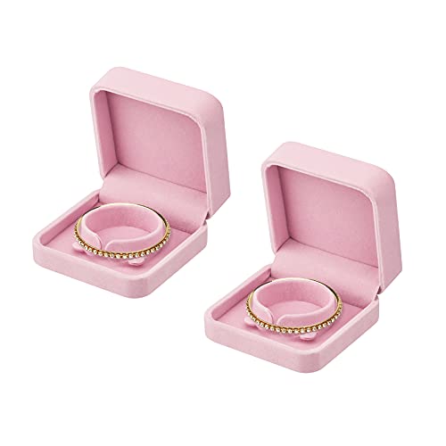 LETURE 2 Pieces Velvet Bracelet Boxes for Jewelry Gift, Classic Jewelry Box Storage Case Organizer Holder for Wedding, Engagement, Proposal, Birthday and Anniversary (Pink) - color: Pink