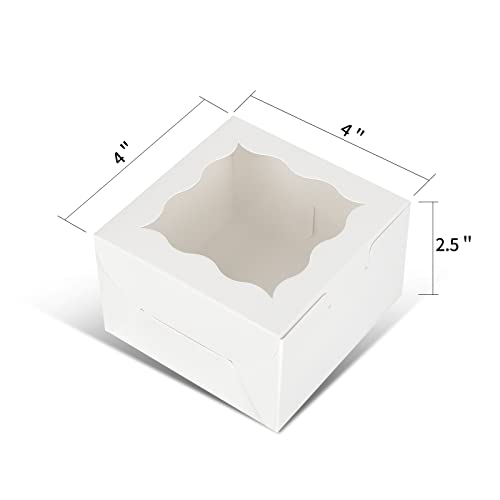 KPOSIYA 20 Pcs White Bakery Boxes with Window Individual Cupcake Boxes 4x4x2.5 Inches Cookie Boxes Kraft Paper Brown Gift Box for Pastries, Cookies, Pie, Donuts, Macaroon(White,20) - color: White, size: 20