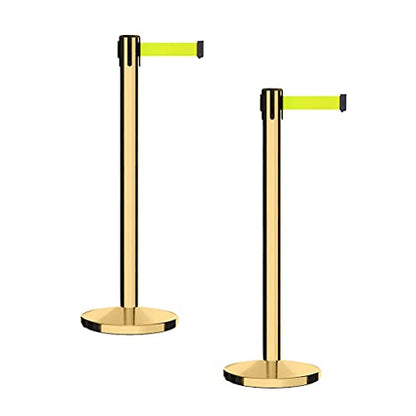CCW Retractable Belt Barrier Stanchions, Pair, Polished Brass Posts, 7.5 Ft - color: Fluorescent Yellow, size: 7.5 Foot