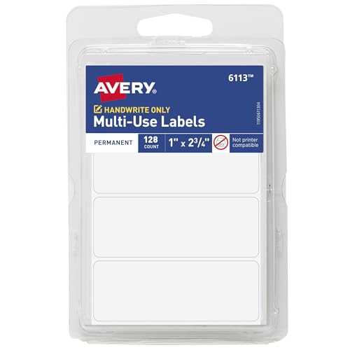 Avery® Multi-Use Permanent Labels, 1" x 2.75", White, Non-Printable, 128 Blank Labels Total (6113) - style: 128 labels