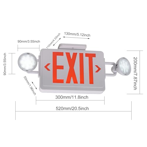 Emergency Exit Sign with Lights Battery backup, 200lm 3Hours Plug in Red Exit Signs with Emergency Lights for Business, Battery Operated,UL 924 AC85-277V - color: White Housing +Red EXIT, size: Round Heads
