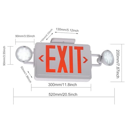 Emergency Exit Sign with Lights Battery backup, 200lm 3Hours Plug in Red Exit Signs with Emergency Lights for Business, Battery Operated,UL 924 AC85-277V - color: White Housing +Red EXIT, size: Round Heads