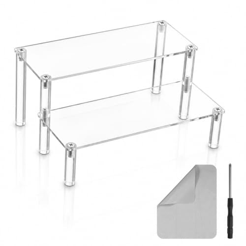 QfwdfcTrenz Acrylic Riser, Display Stand Clear Shelf 7.87x5.51x3.85 Inches Small Display Shelf 2 Tier Rectangular Organizer or Cosmetic Products Tabletop Use and More